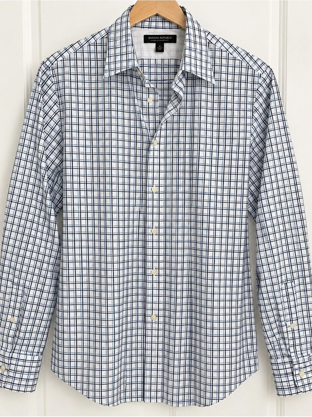 Banana Republic White Plaid Dress Shirt with Blue and Teal Checks - 1 minor flaw